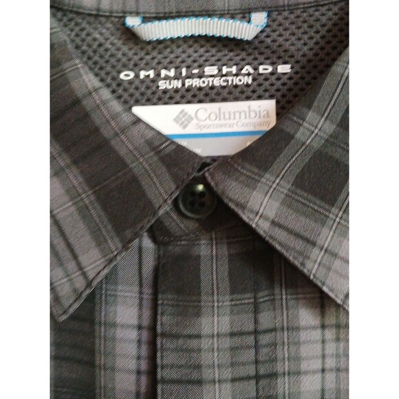 Columbia Omni-Shade Shirt Mens M Gray Plaid L.S. Sun Protection Outdoor Hiking M - Picture 7 of 16